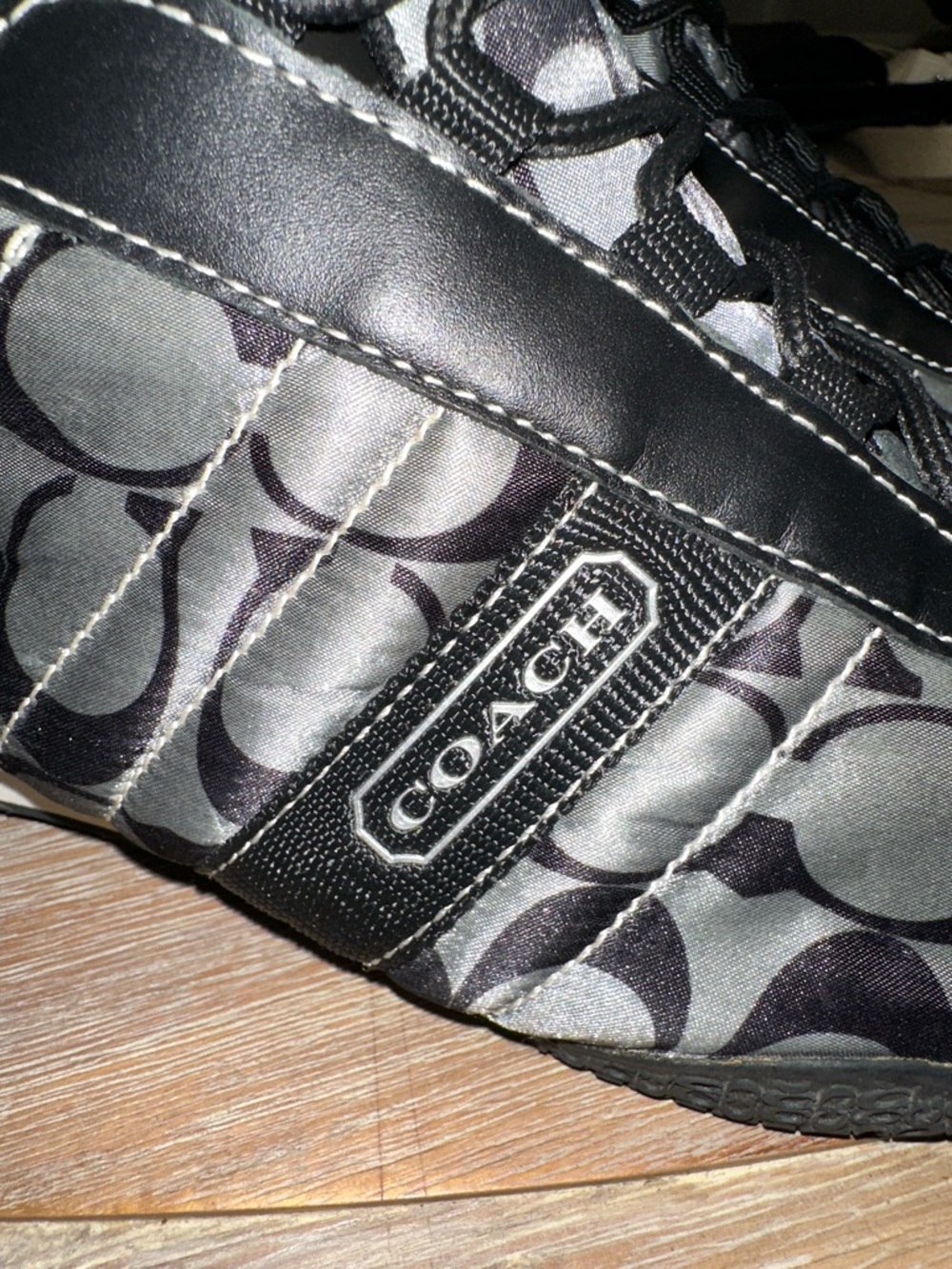 Coach Black and Gray Signature Pattern Lace-Up Sneakers - Picture 3 of 10